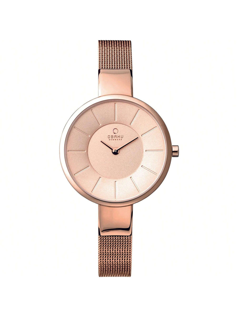 Obaku Women's Denmark V149LXVVMV Bracelet Rose gold Dial Quartz Movement Jewelry Clasp 27mm Round Watch