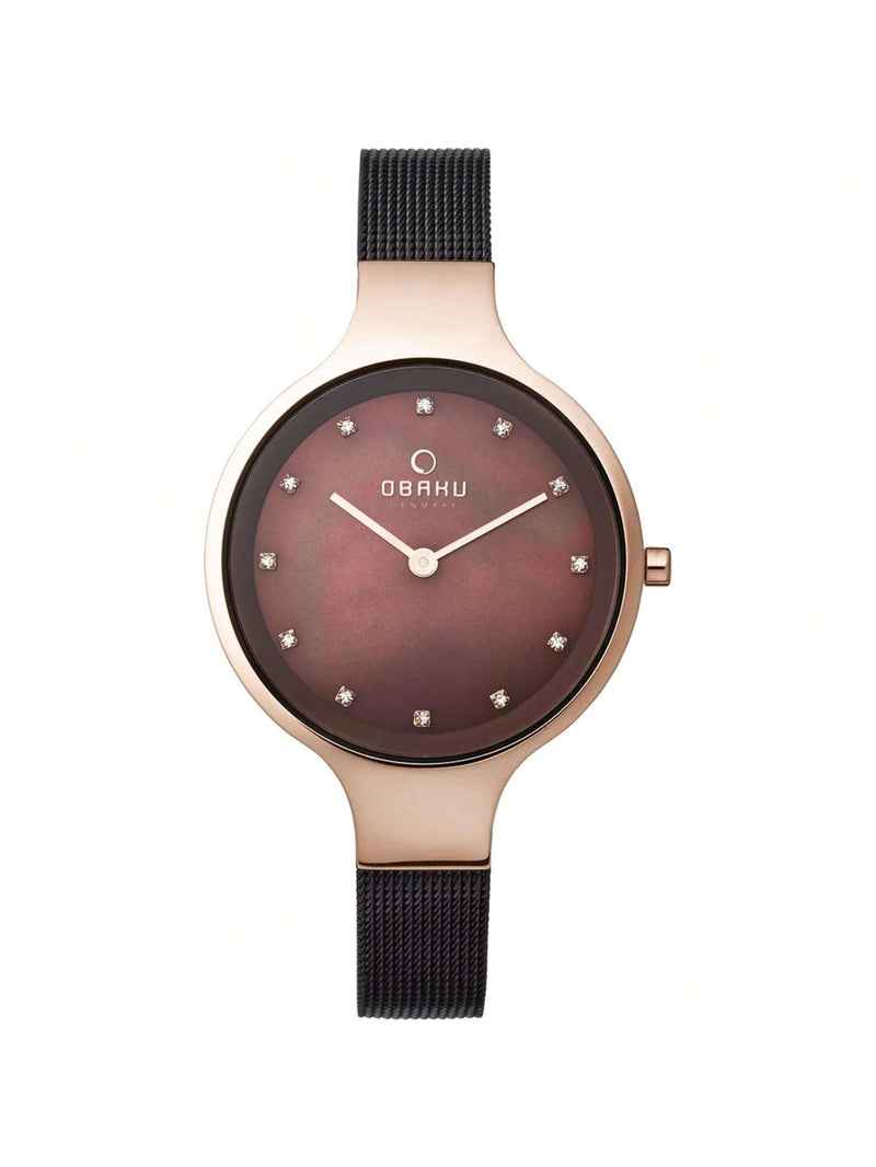 Obaku Women's Classic V173LXVNMN Bracelet Brown Dial Quartz Movement Jewelry Clasp 32mm Round Watch