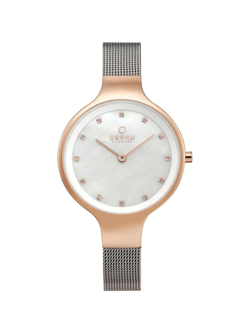 Obaku Women's Rose V173LXVWMC Bracelet White mother of pearl Dial Quartz Movement Jewelry Clasp 32mm Round Watch