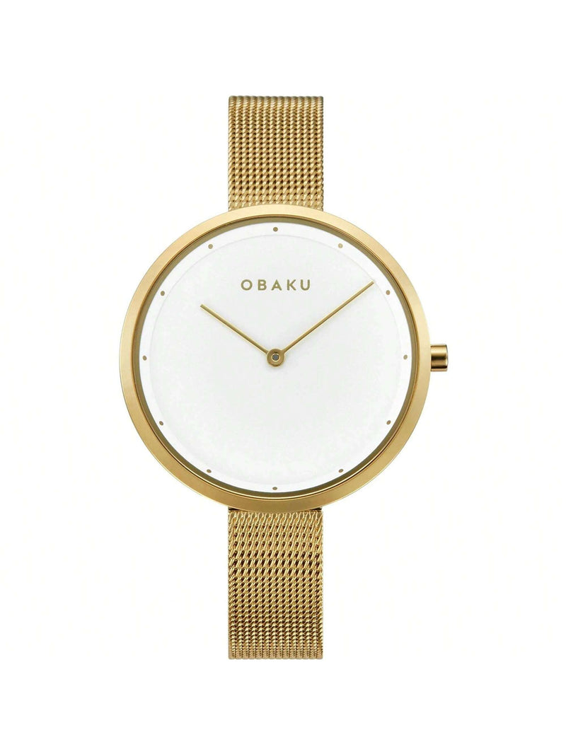 Obaku Women's Classic V227LXGIMG Bracelet White Dial Quartz Movement Jewelry Clasp 32mm Round Watch