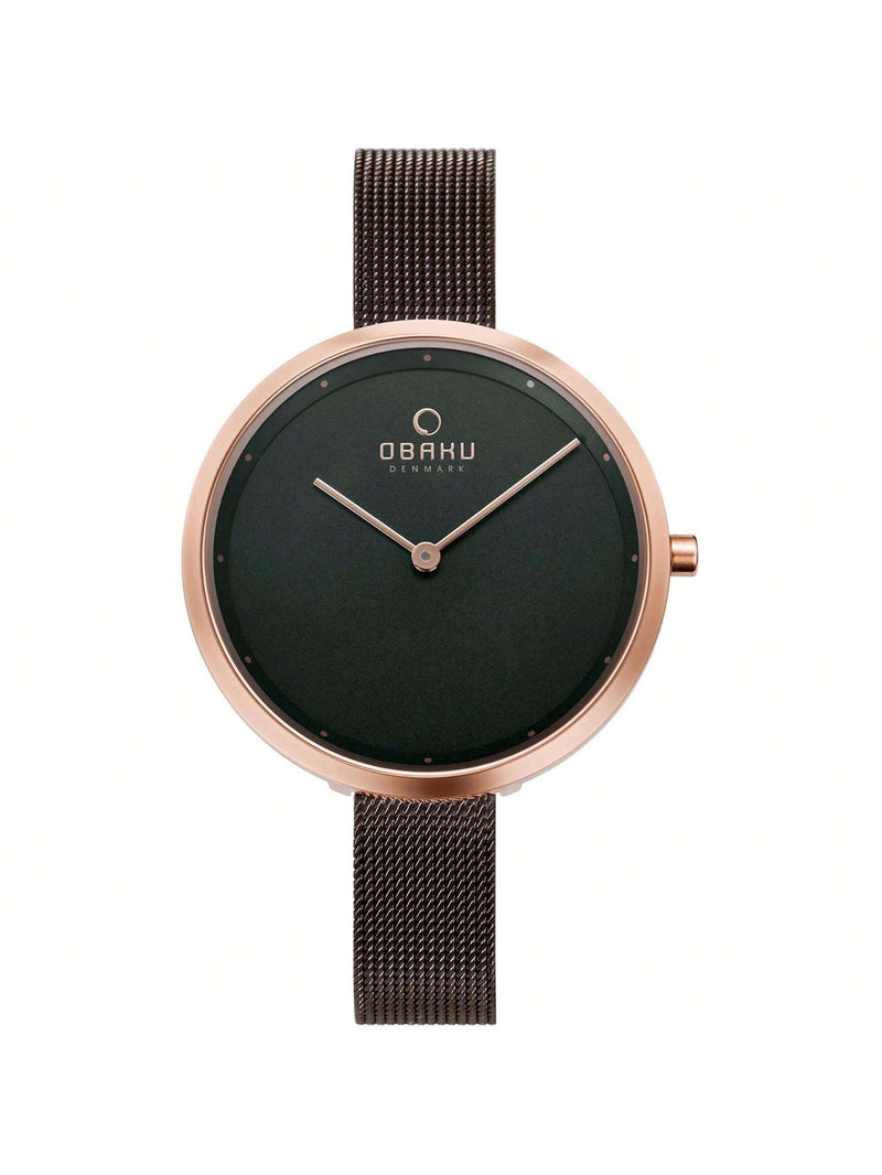 Obaku Women's Classic V227LXVNMN Bracelet Brown Dial Quartz Movement Jewelry Clasp 34mm Round Watch