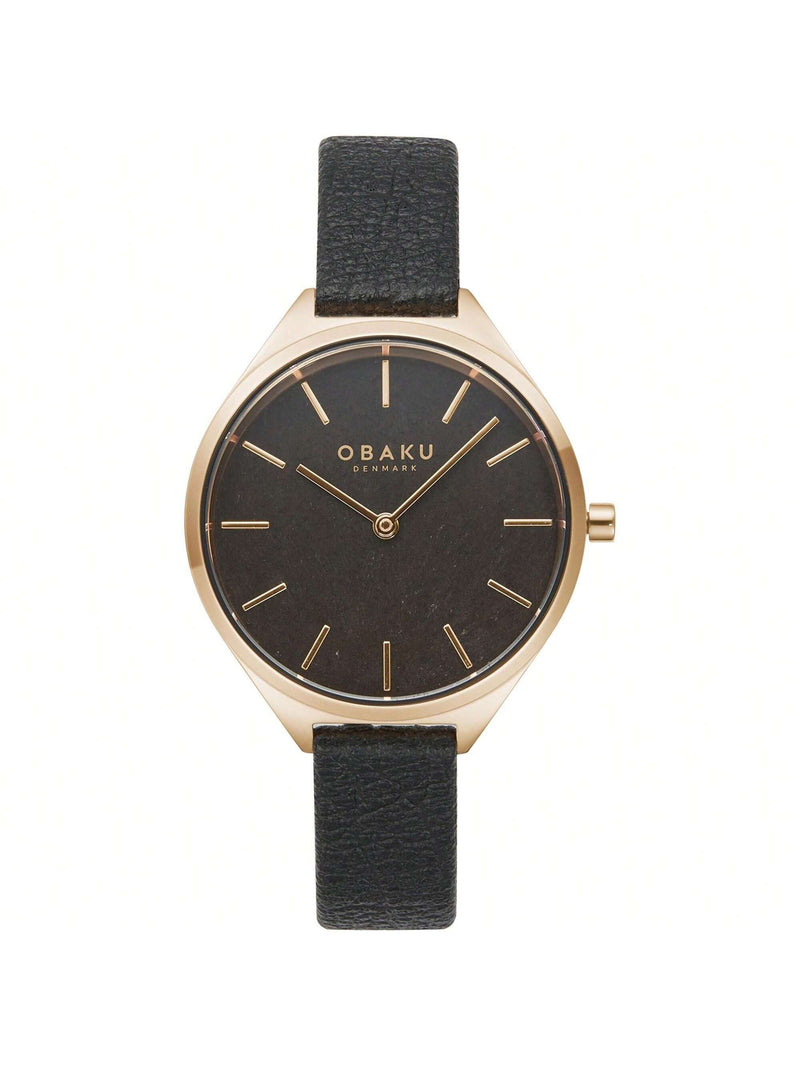 Obaku Women's Kaffe V257LHVNRB Strap Black Dial Quartz Movement Buckle Clasp 34mm Round Watch