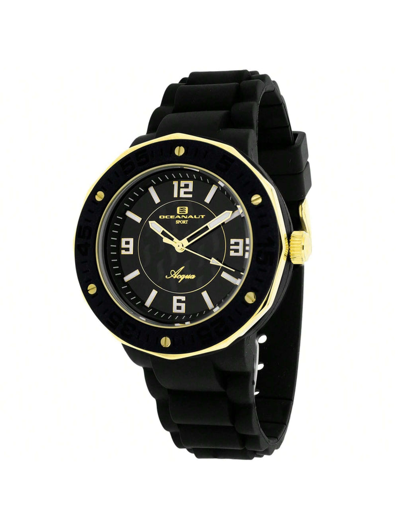 Oceanaut Women's Acqua OC0214 Strap Black Dial Quartz Movement buckle Clasp 41mm Round Watch