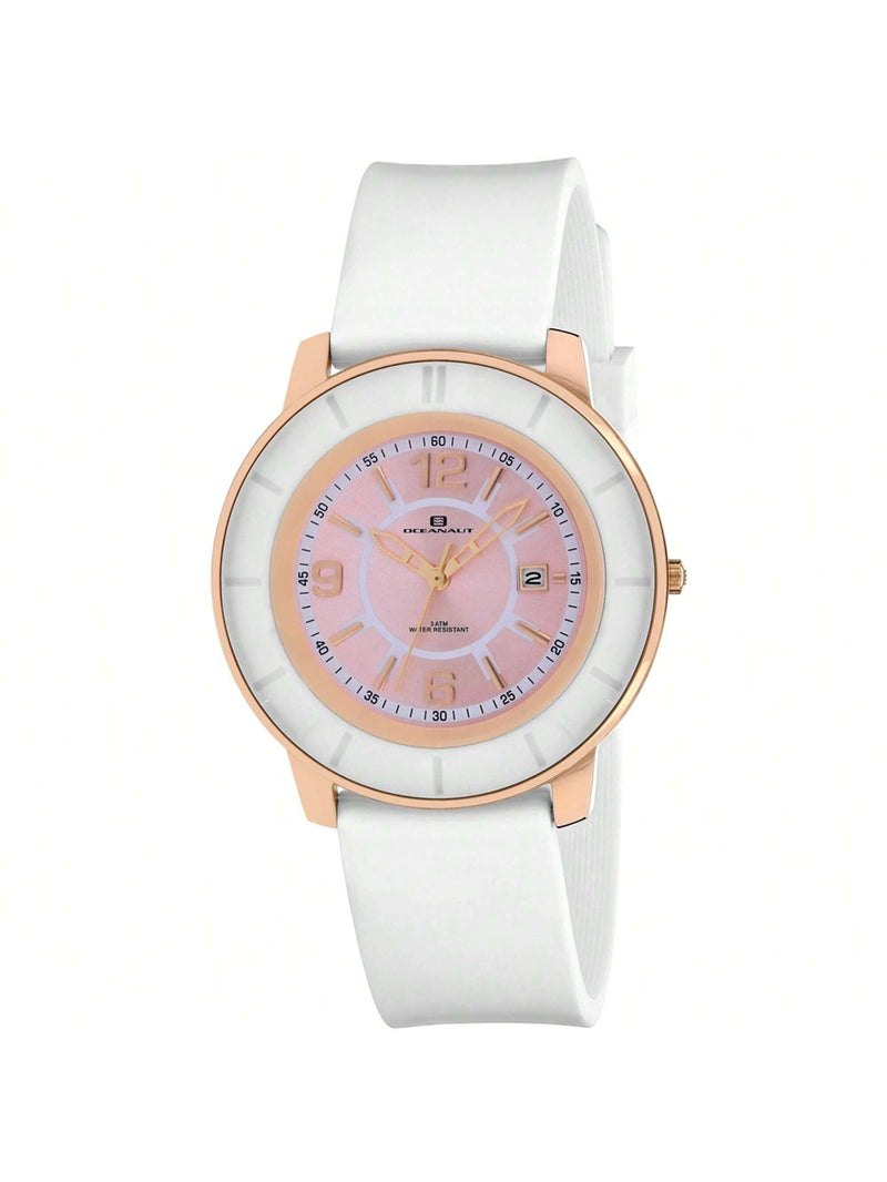 Oceanaut Women's Satin OC0814 Strap Pink Dial Quartz Movement Buckle Clasp 38mm Round Watch