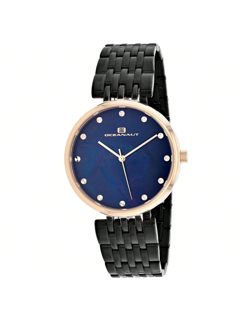Oceanaut Women's Aerglo OC2205 Bracelet Black MOP Dial Quartz Movement Deployment Clasp 36mm Round Watch