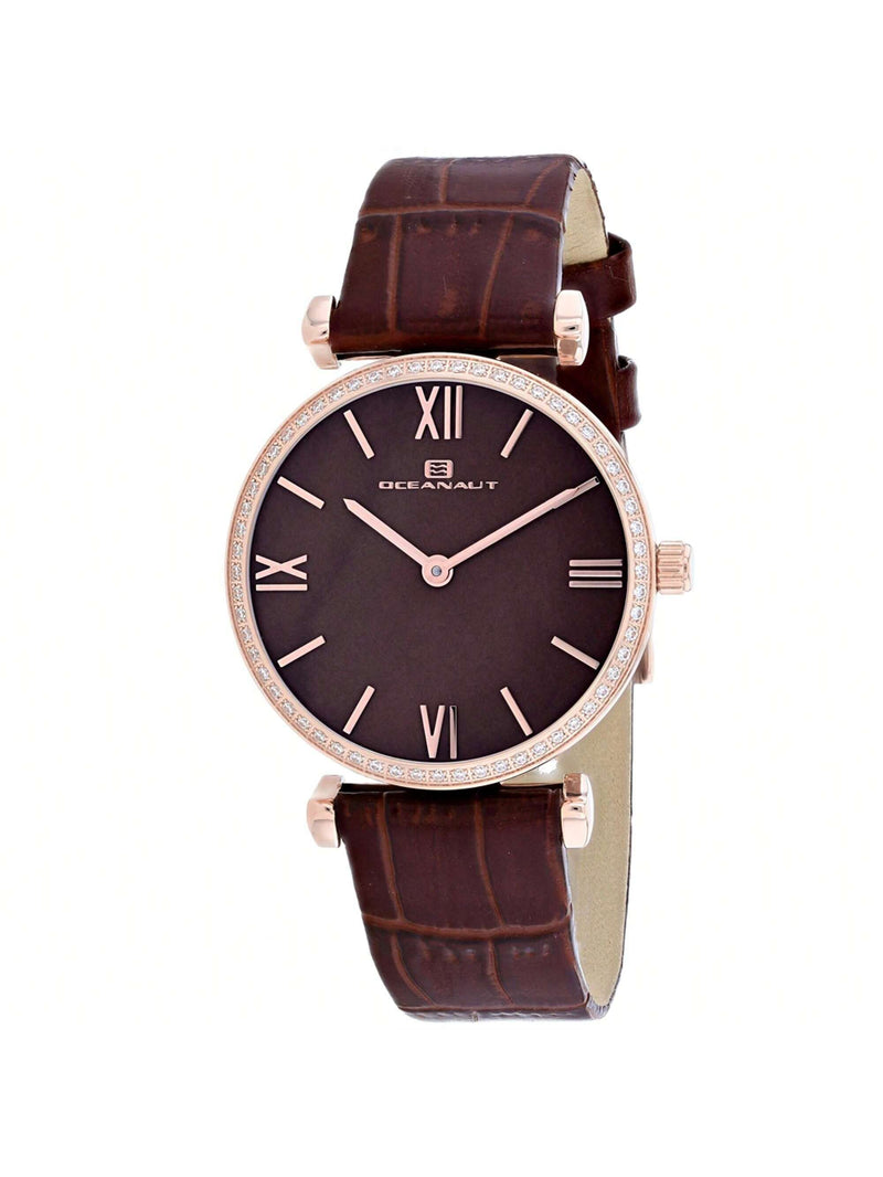 Oceanaut Women's Harmony OC3216 Strap Brown MOP Dial Quartz Movement Buckle Clasp 30mm Round Watch
