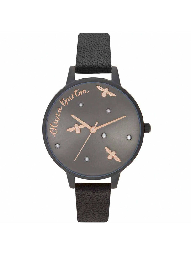 Olivia Burton Women's Pearly Queen OB16PQ02 Strap Black Dial Quartz Movement Buckle Clasp 34mm Round Watch