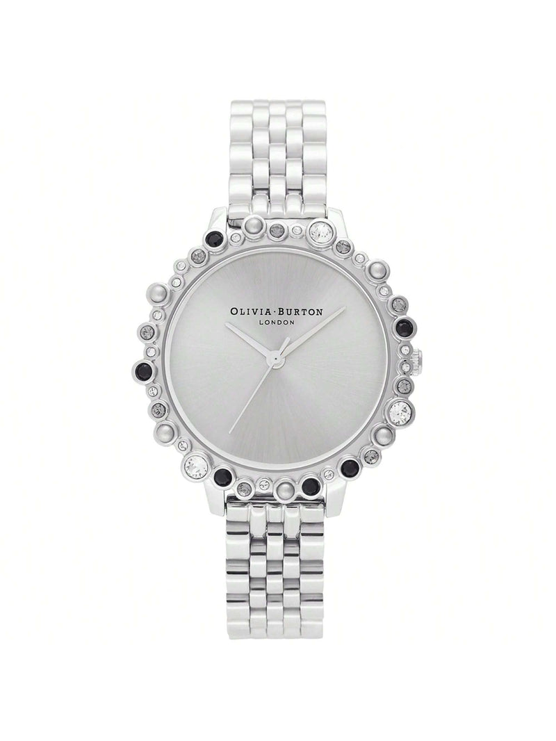 Olivia Burton Women's Bejewelled Under The Sea OB16US31 Bracelet Silver Dial Quartz Movement Fold Over Clasp 30mm Round Watch
