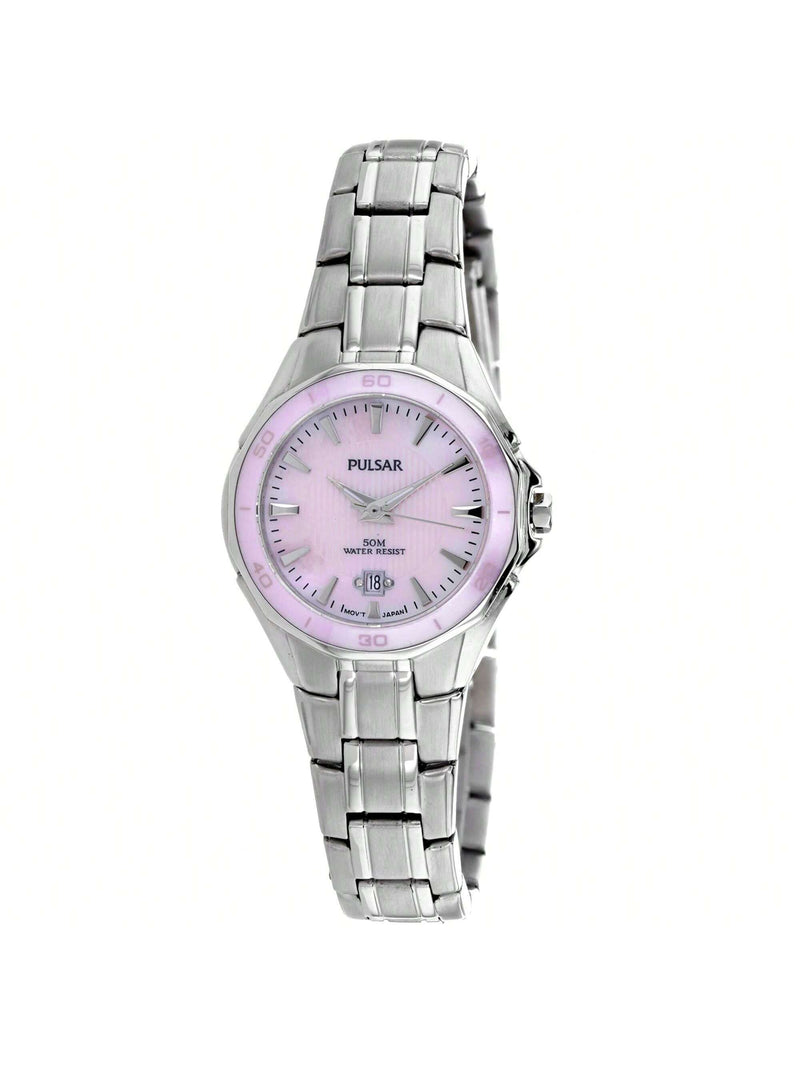 Pulsar Women's Classic PXT899 Bracelet Pink Dial Quartz Movement Fold over Clasp 27mm Round Watch