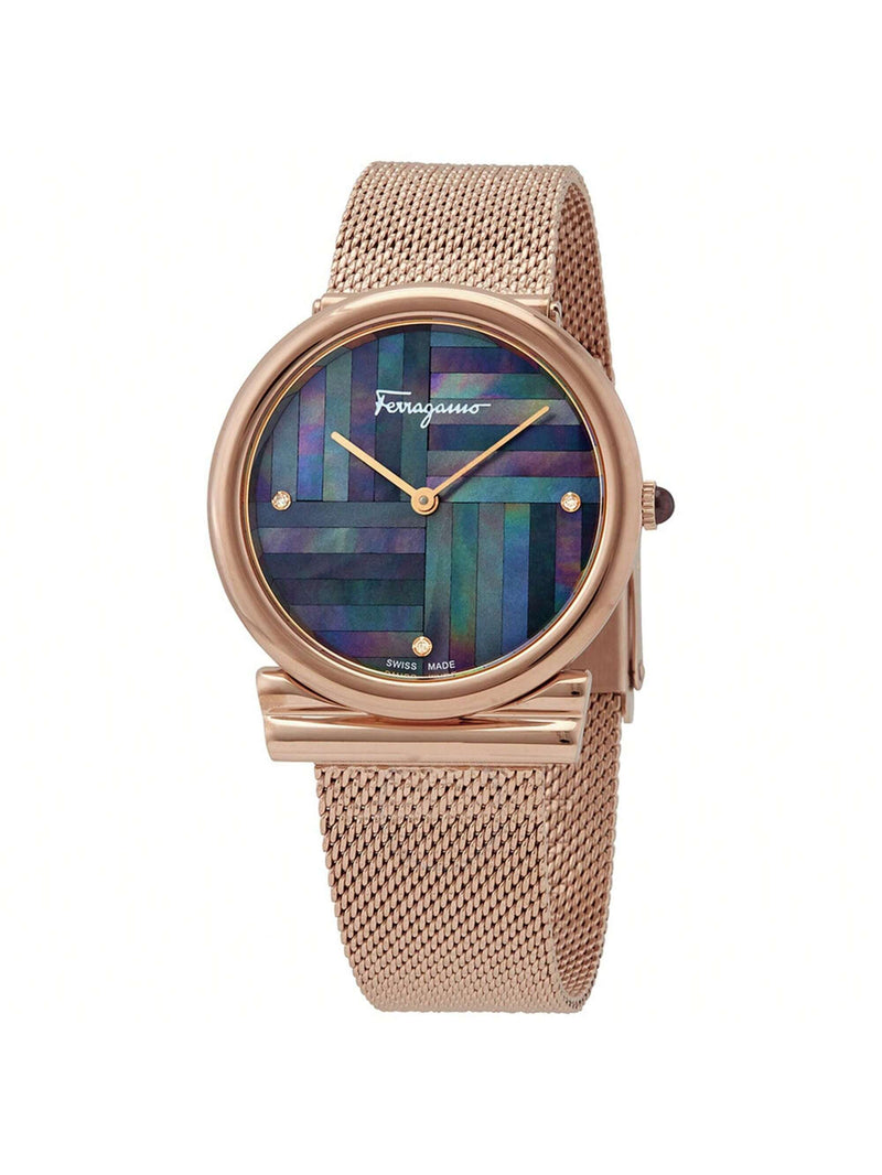Salvatore Ferragamo Women's Gancini Slim SFIY00819 Bracelet Mother of Pearl Dial Quartz Movement Foldover Clasp 34mm Round Watch