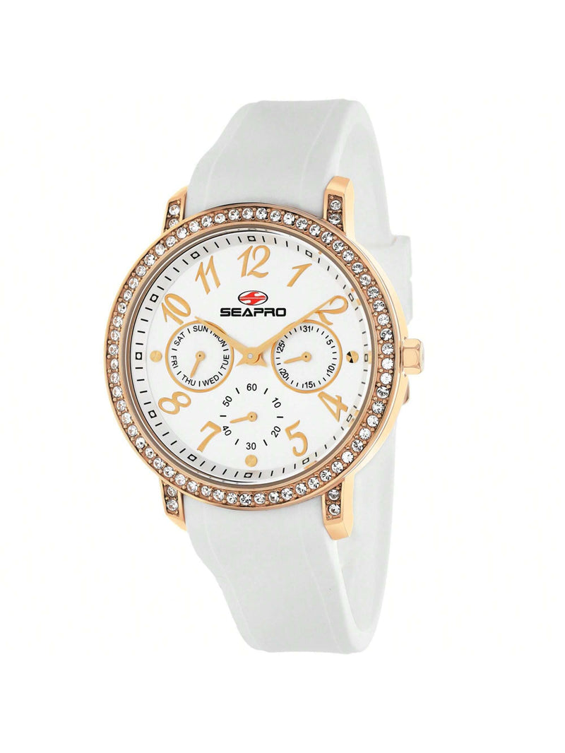 Seapro Women's Swell SP4412 Strap Silver Dial Quartz Movement Buckle Clasp 37mm Round Watch