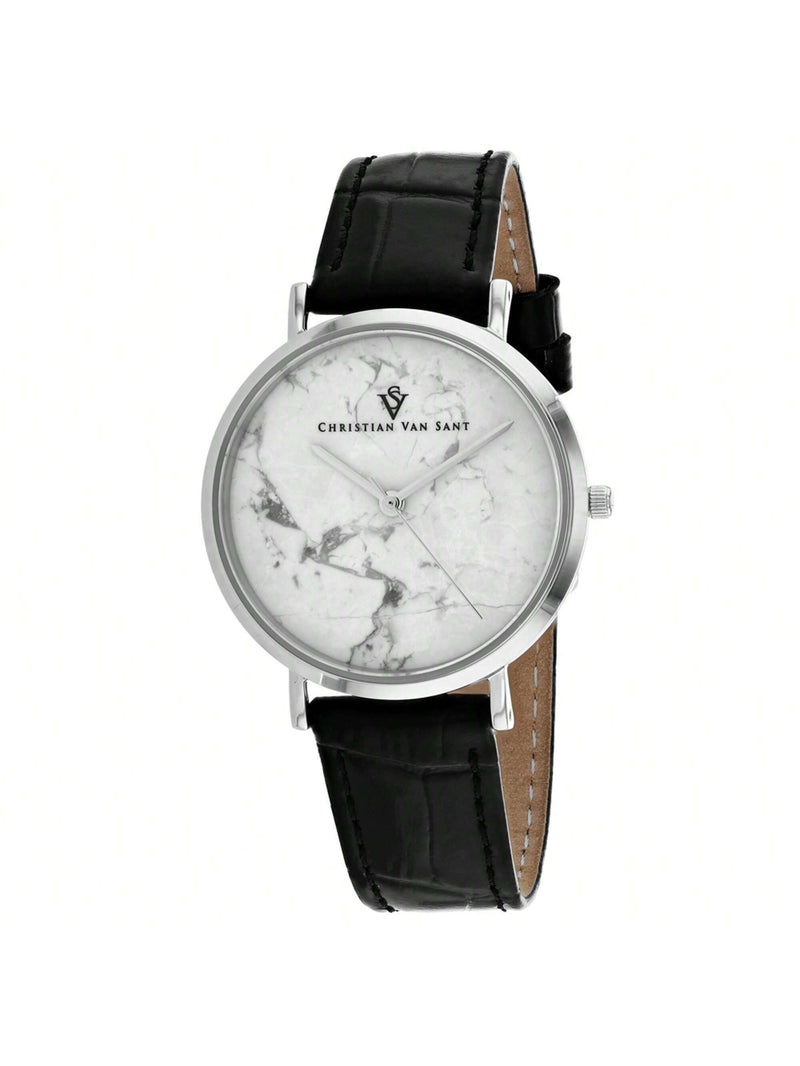 Christian Van Sant Women's Lotus CV0420BK Strap White Dial Quartz Movement Buckle Clasp 34mm Round Watch