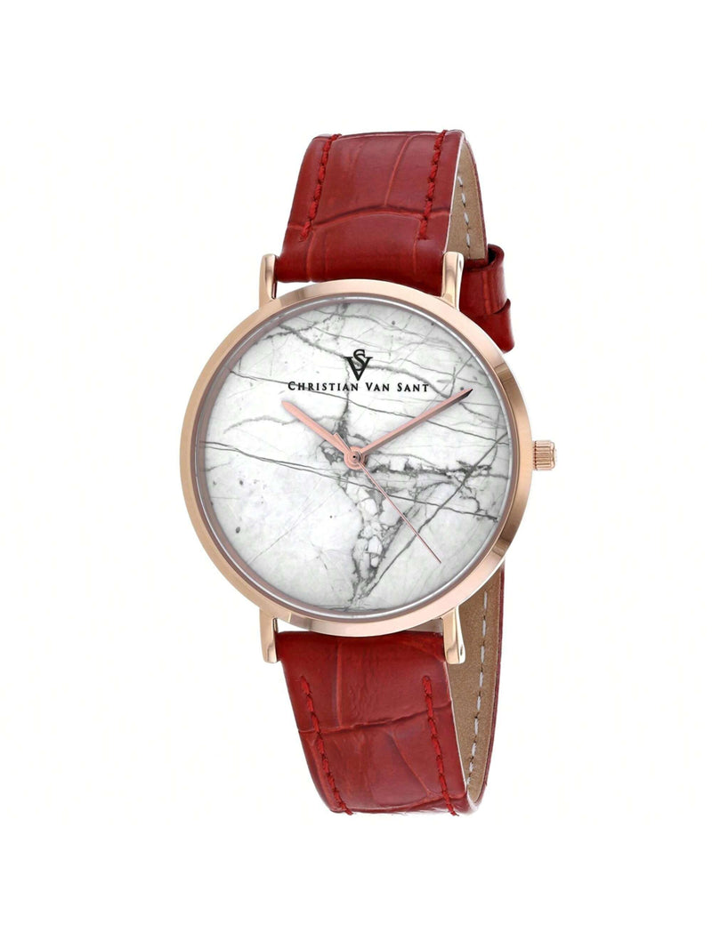 Christian Van Sant Women's Lotus CV0422 Strap White Dial Quartz Movement Buckle Clasp 34mm Round Watch