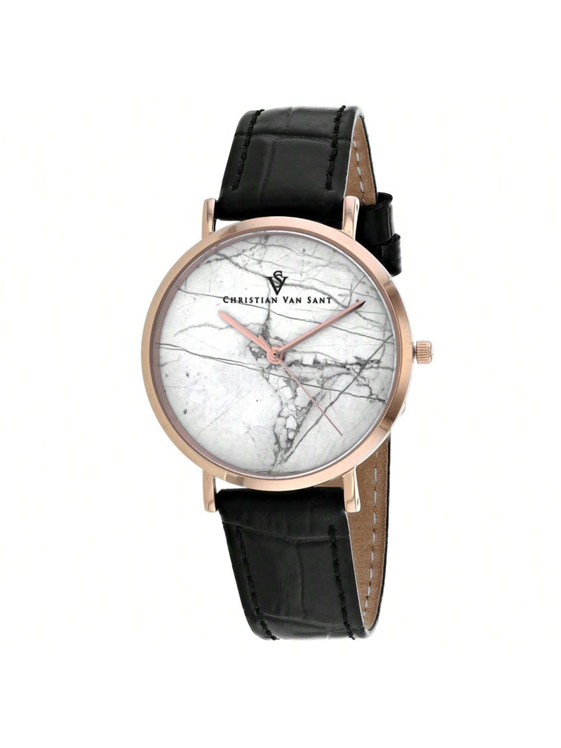 Christian Van Sant Women's Lotus CV0422Bk Strap White Dial Quartz Movement Buckle Clasp 34mm Round Watch