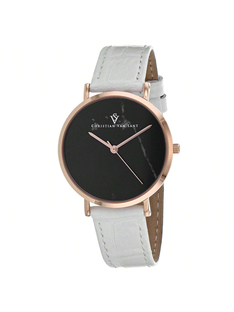 Christian Van Sant Women's Lotus CV0423 Strap Black Dial Quartz Movement Buckle Clasp 34mm Round Watch
