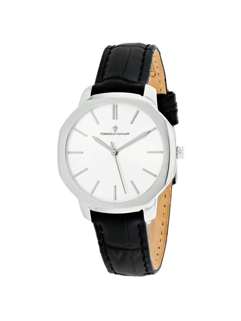 Christian Van Sant Women's Octave Slim CV0501 Strap Silver Dial Quartz Movement Buckle Clasp 37mm Round Watch