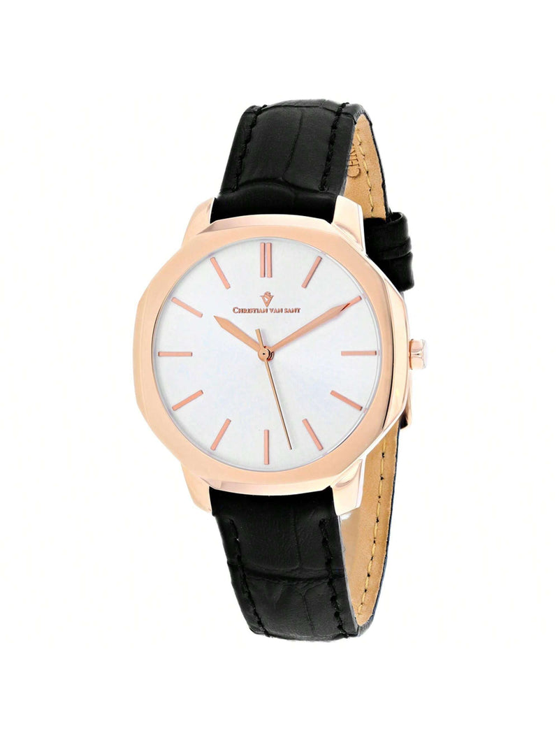 Christian Van Sant Women's Octave Slim CV0503 Strap Silver Dial Quartz Movement Buckle Clasp 37mm Round Watch