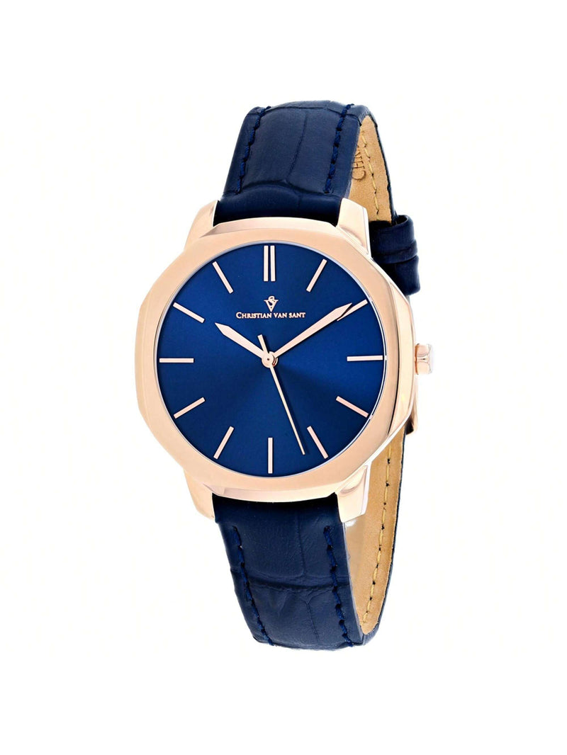 Christian Van Sant Women's Octave Slim CV0505 Strap Blue Dial Quartz Movement Buckle Clasp 37mm Round Watch