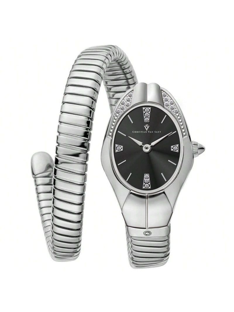 Christian Van Sant Women's Naga CV0880 Bracelet Black Dial Quartz Movement No clasp Clasp 22mm Round Watch
