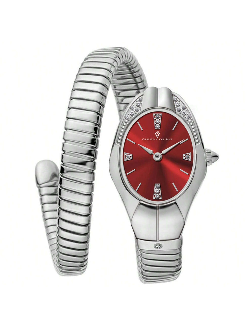 Christian Van Sant Women's Naga CV0883 Bracelet Red Dial Quartz Movement No clasp Clasp 22mm Round Watch
