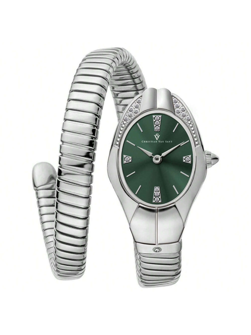 Christian Van Sant Women's Naga CV0885 Bracelet Green Dial Quartz Movement No clasp Clasp 22mm Round Watch
