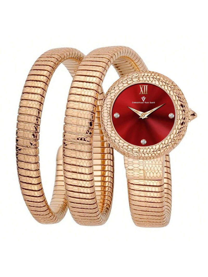 Christian Van Sant Women's Naga CV0893 Bracelet Red Dial Quartz Movement No clasp Clasp 28mm Round Watch