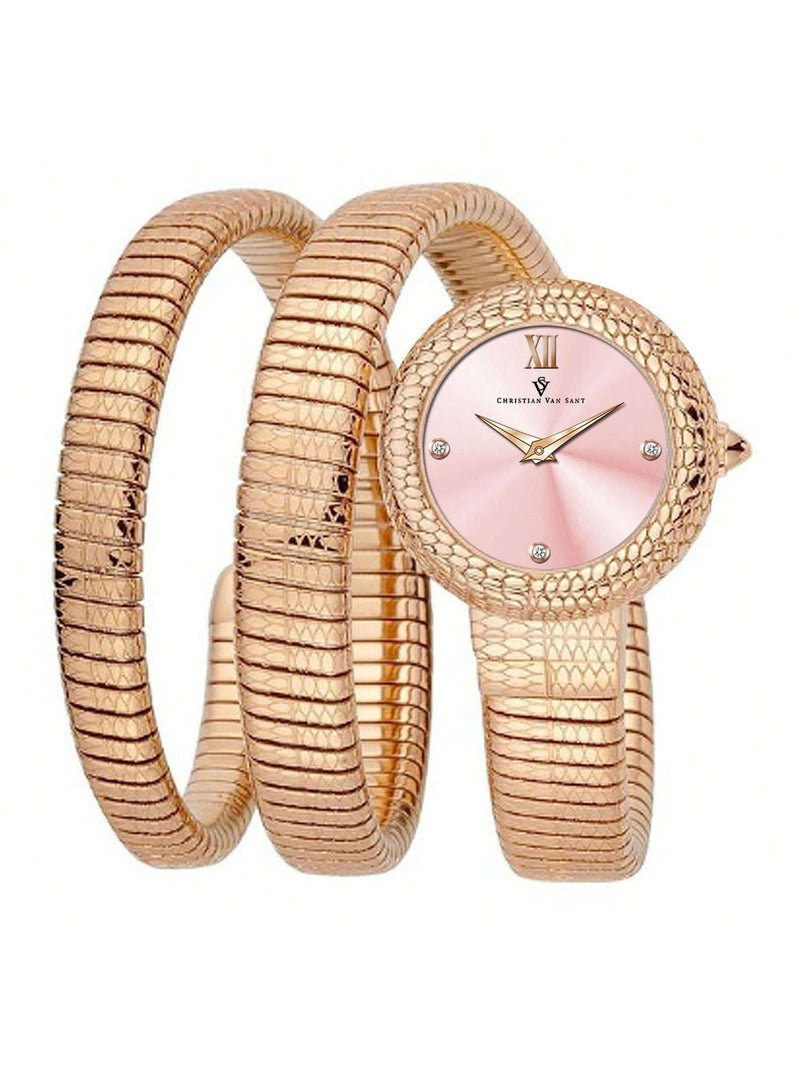 Christian Van Sant Women's Naga CV0894 Bracelet Pink Dial Quartz Movement No clasp Clasp 28mm Round Watch