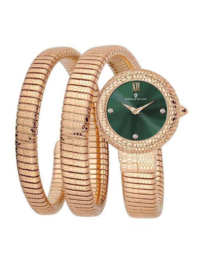 Christian Van Sant Women's Naga CV0895 Bracelet Green Dial Quartz Movement No clasp Clasp 28mm Round Watch