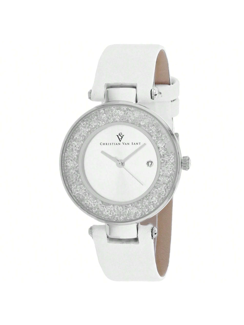 Christian Van Sant Women's Dazzle CV1220 Strap Silver Dial Quartz Movement Buckle Clasp 34mm Round Watch