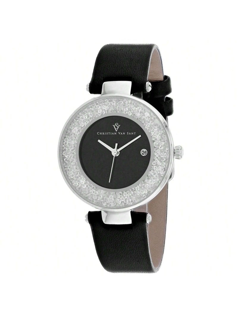 Christian Van Sant Women's Dazzle CV1221 Strap Black Dial Quartz Movement Buckle Clasp 34mm Round Watch