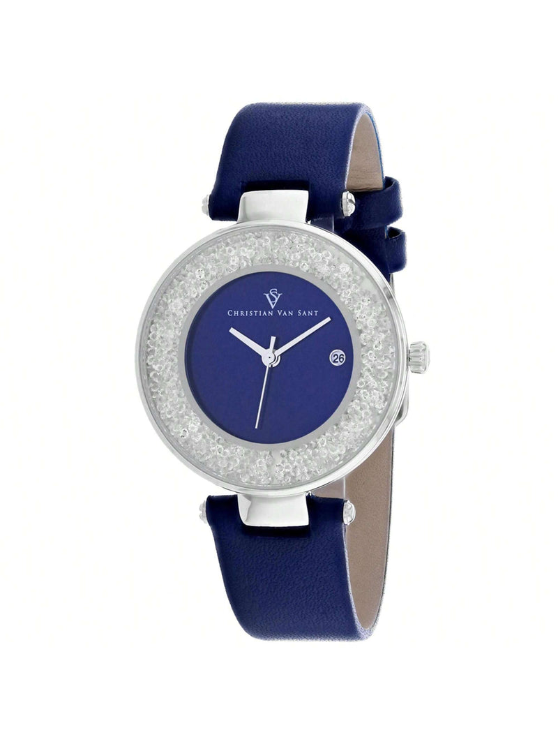 Christian Van Sant Women's Dazzle CV1222 Strap Blue Dial Quartz Movement Buckle Clasp 34mm Round Watch