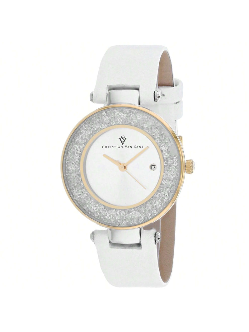 Christian Van Sant Women's Dazzle CV1223 Strap Silver Dial Quartz Movement Buckle Clasp 34mm Round Watch