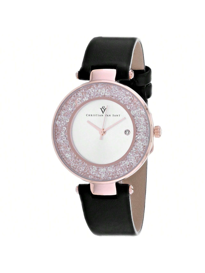 Christian Van Sant Women's Dazzle CV1224 Strap Silver Dial Quartz Movement Buckle Clasp 34mm Round Watch