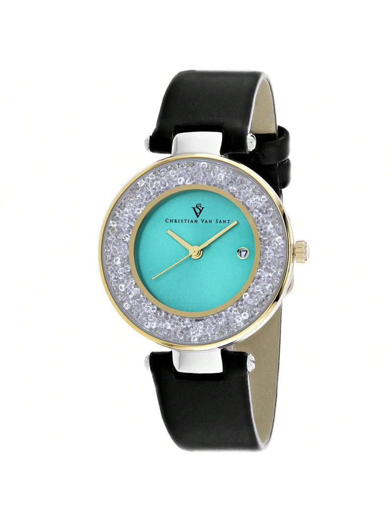 Christian Van Sant Women's Dazzle CV1225 Strap Blue Dial Quartz Movement Buckle Clasp 34mm Round Watch