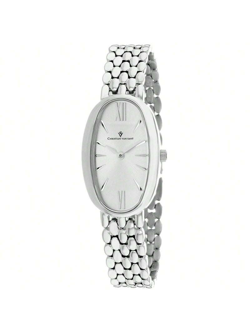 Christian Van Sant Women's Lucia CV1810 Bracelet Silver Dial Quartz Movement Jewelry Clasp 31mm Oval Watch