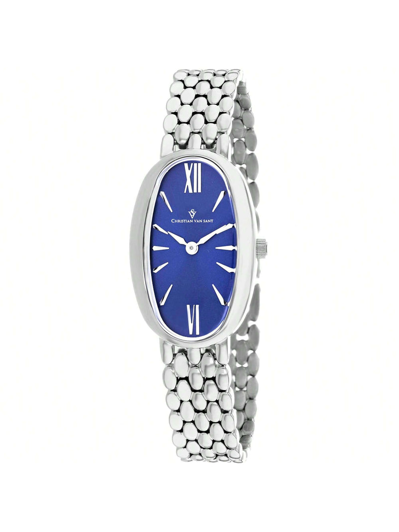 Christian Van Sant Women's Lucia CV1812 Bracelet Blue Dial Quartz Movement Jewelry Clasp 31mm Oval Watch
