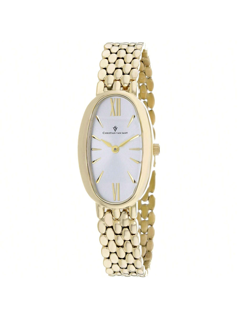Christian Van Sant Women's Lucia CV1814 Bracelet Silver Dial Quartz Movement Jewelry Clasp 31mm Oval Watch