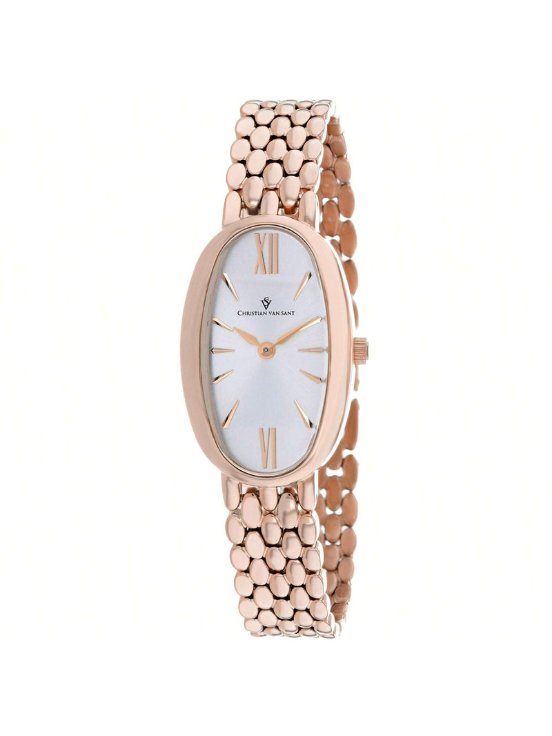 Christian Van Sant Women's Lucia CV1815 Bracelet Silver Dial Quartz Movement Jewelry Clasp 31mm Oval Watch