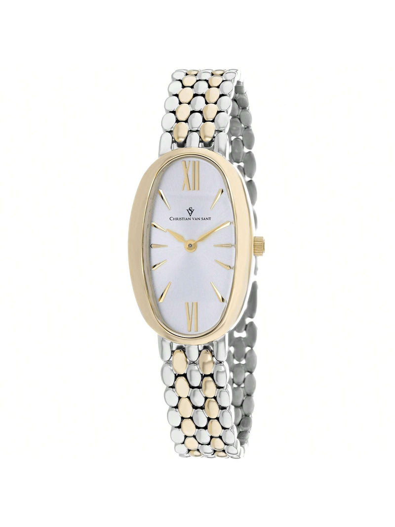 Christian Van Sant Women's Lucia CV1816 Bracelet Silver Dial Quartz Movement Jewelry Clasp 31mm Oval Watch