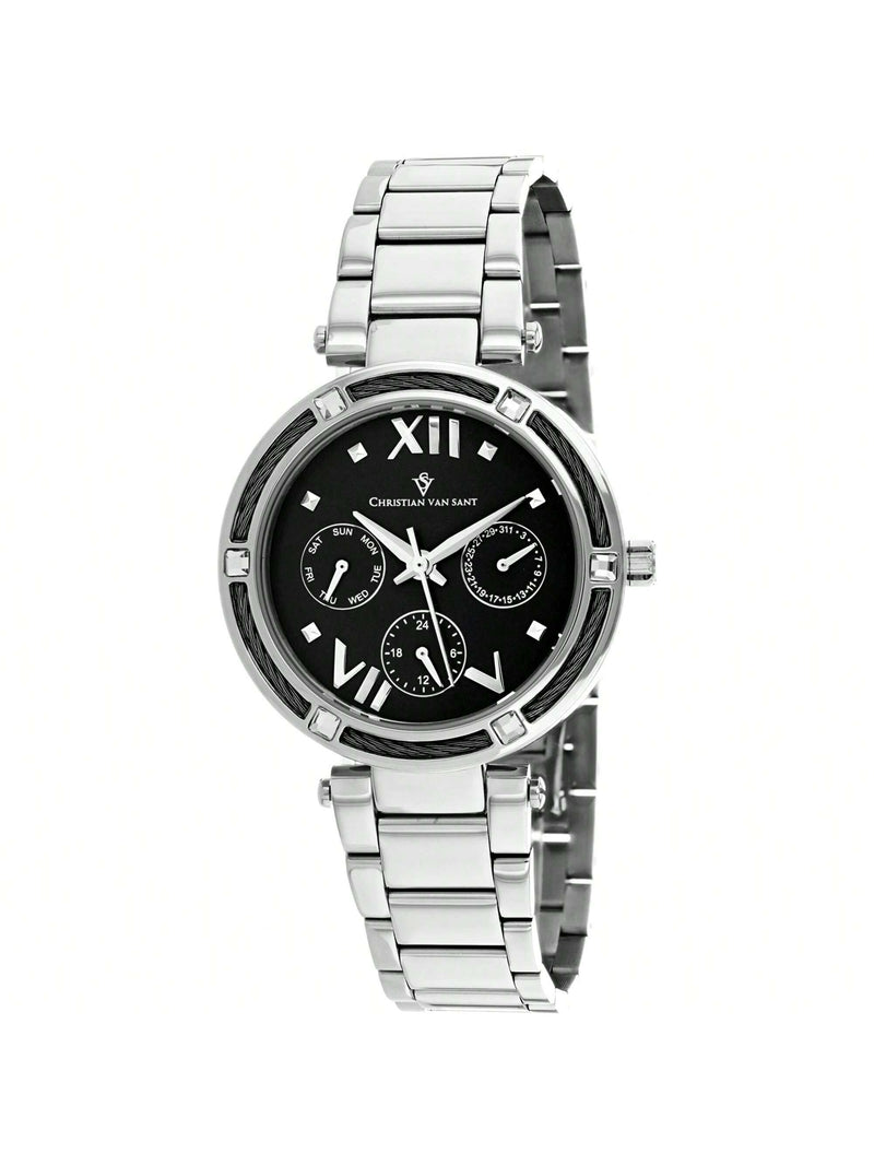 Christian Van Sant Women's Sienna CV1820 Bracelet Black Dial Quartz Movement Deployment Clasp 33mm Round Watch