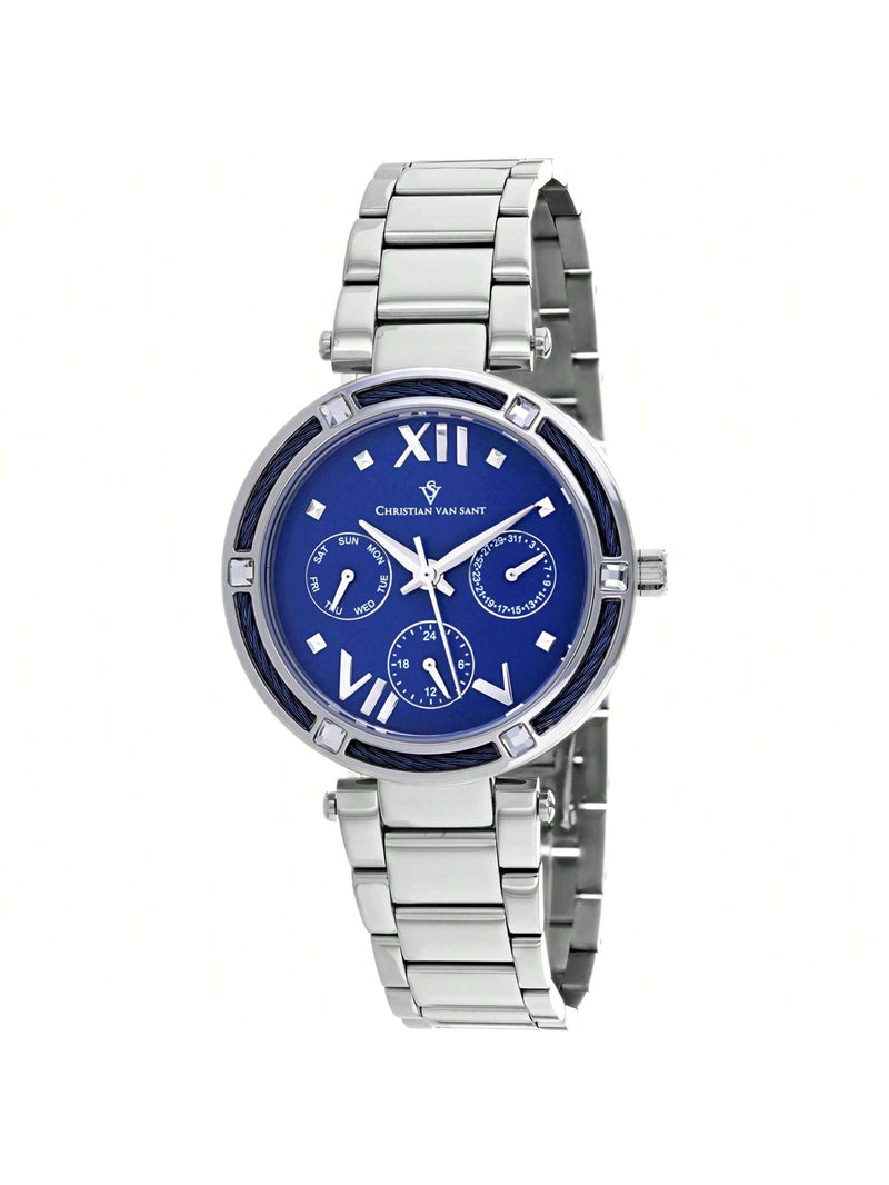 Christian Van Sant Women's Sienna CV1821 Bracelet Blue Dial Quartz Movement Deployment Clasp 33mm Round Watch