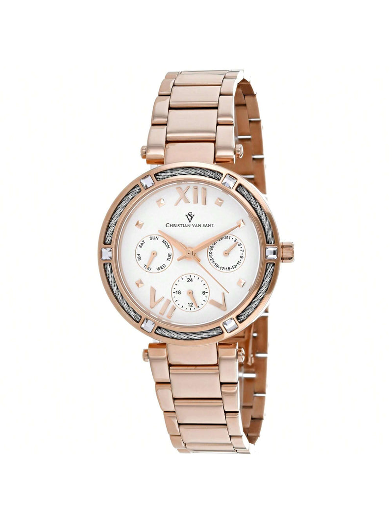 Christian Van Sant Women's Sienna CV1824 Bracelet White Dial Quartz Movement Deployment Clasp 33mm Round Watch
