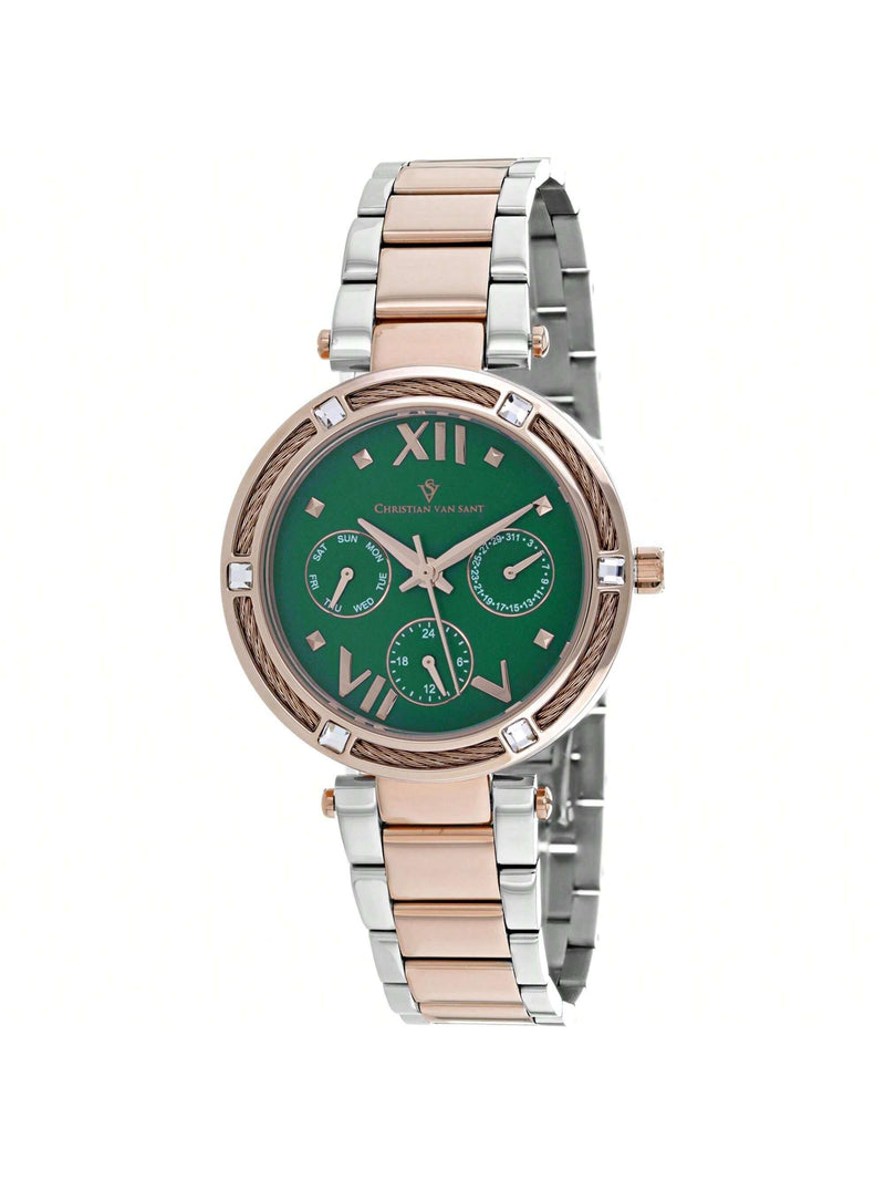 Christian Van Sant Women's Sienna CV1825 Bracelet Green Dial Quartz Movement Deployment Clasp 33mm Round Watch