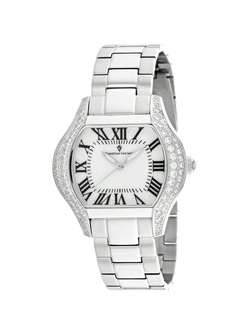 Christian Van Sant Women's Bianca CV1830 Bracelet White Dial Quartz Movement Deployment Clasp 34mm Square Watch