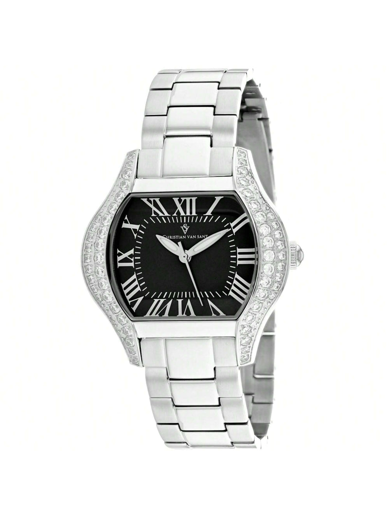 Christian Van Sant Women's Bianca CV1831 Bracelet Black Dial Quartz Movement Deployment Clasp 34mm Square Watch