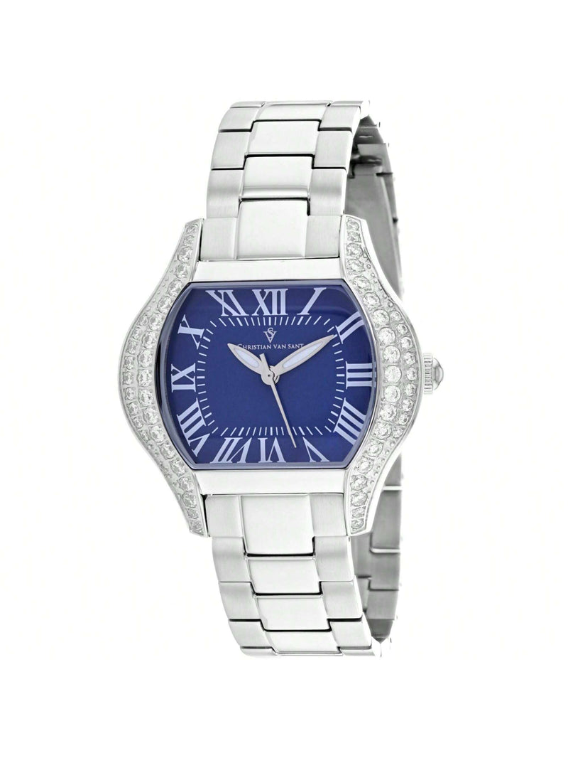 Christian Van Sant Women's Bianca CV1832 Bracelet Blue Dial Quartz Movement Deployment Clasp 34mm Square Watch