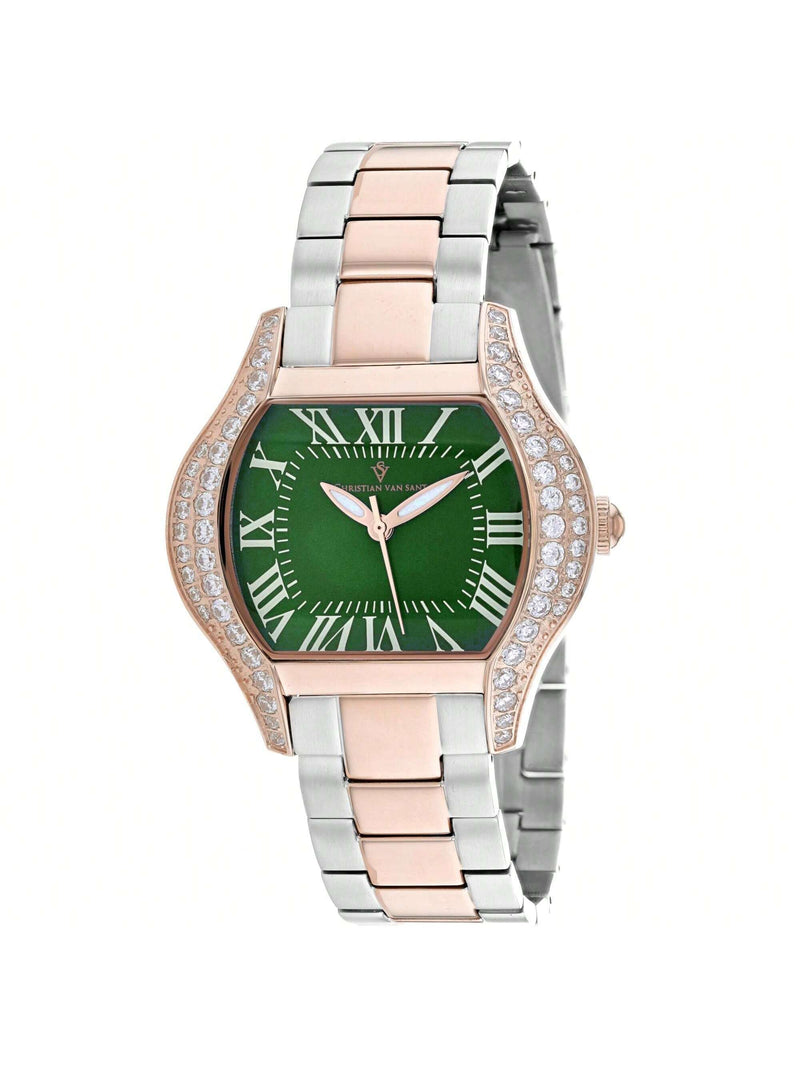 Christian Van Sant Women's Bianca CV1835 Bracelet Green Dial Quartz Movement Deployment Clasp 34mm Square Watch