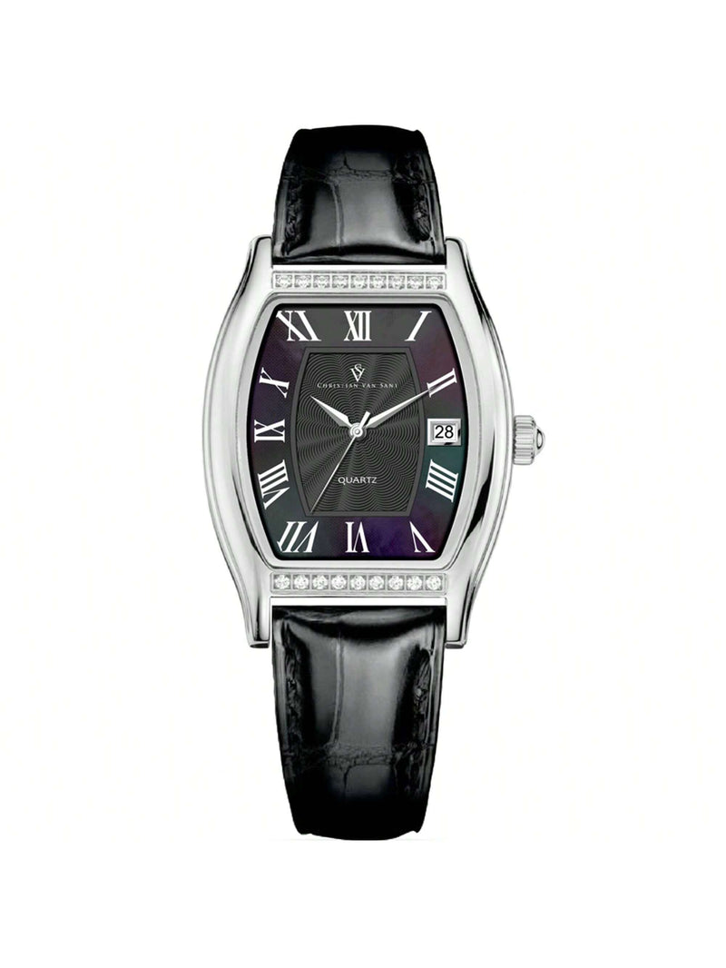 Christian Van Sant Women's Gemma CV2440 Strap Black Dial Quartz Movement Buckle Clasp 34mm Square Watch