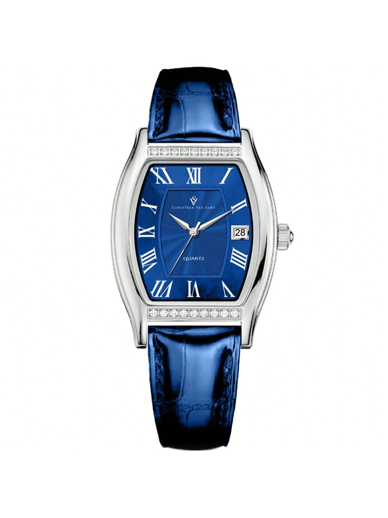 Christian Van Sant Women's Gemma CV2441 Strap Blue Dial Quartz Movement Buckle Clasp 34mm Square Watch