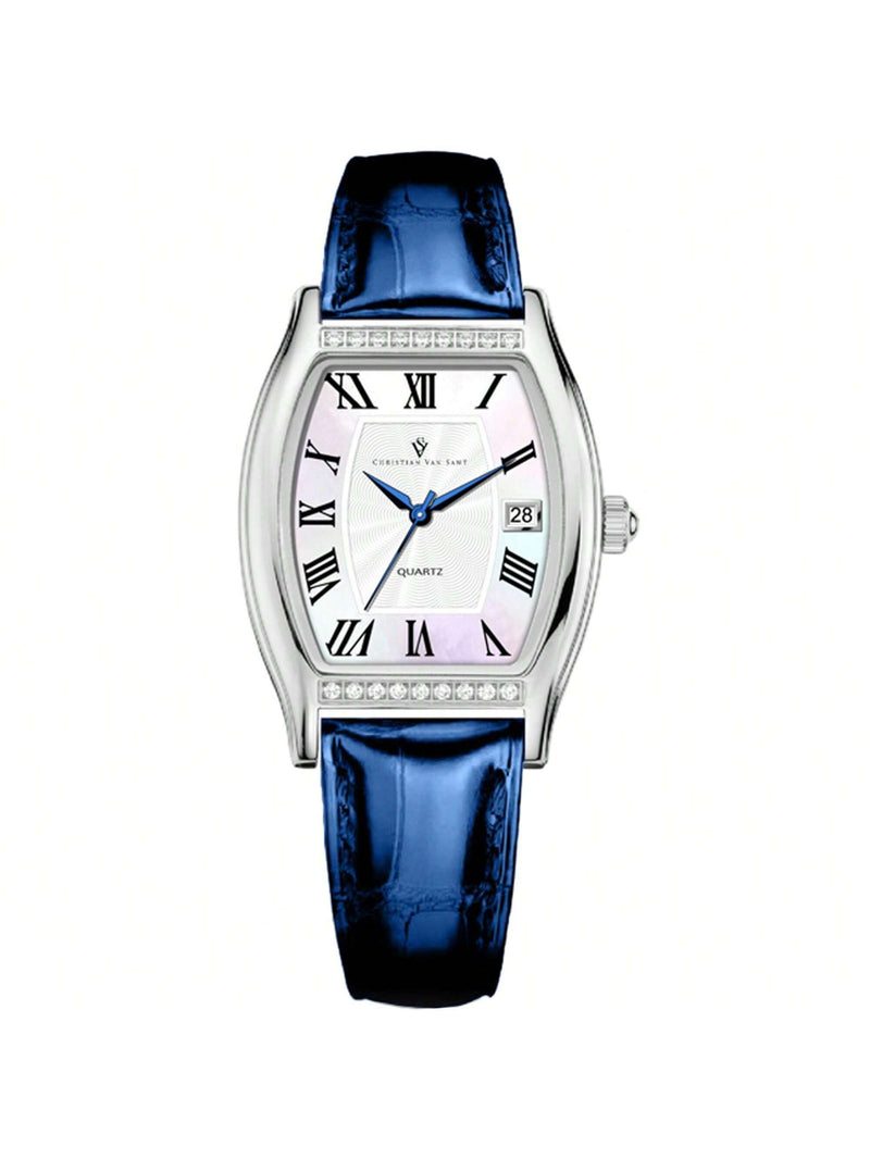 Christian Van Sant Women's Gemma CV2442 Strap White Dial Quartz Movement Buckle Clasp 34mm Square Watch